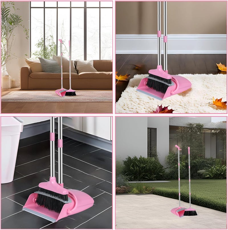 Eleckey Broom and Dustpan Set, Broom with Dustpan Combo Set for Home Office Kitchen(Pink) - Image 5